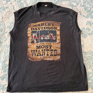 Vintage 1986 Harley-Davidson Sleeveless Graphic T-Shirt Charlotte NC Sz XL